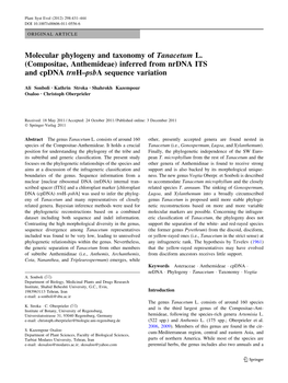 Inferred from Nrdna ITS and Cpdna Trnh–Psba Sequence Variation