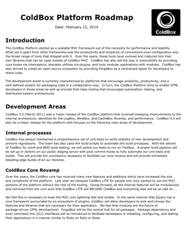 Coldbox Platform Roadmap