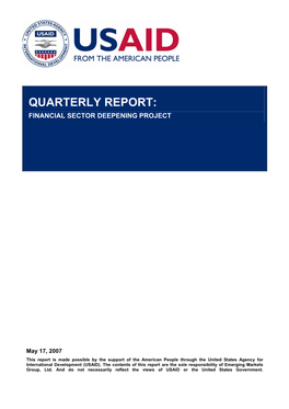 Quarterly Report: Financial Sector Deepening Project
