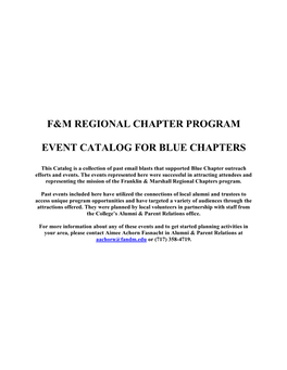 F&M Regional Chapter Program