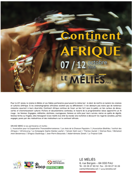 Continent AFRIQUE Octobre 07 / 12 2016 23E Édition Patrimoine Recherche