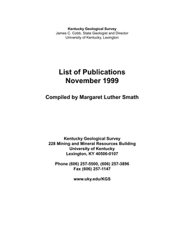 List of Publications November 1999