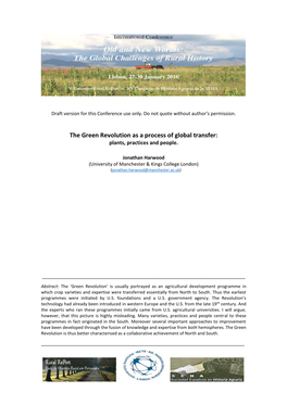 The Green Revolution As a Process of Global Transfer: Plants, Practices and People