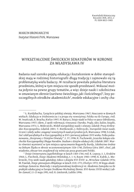 Wykształcenie Świeckich Senatorów W Koronie Za Władysława Iv