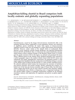 Amphibian‐Killing Chytrid in Brazil Comprises Both Locally