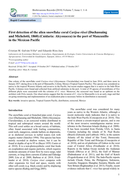 First Detection of the Alien Snowflake Coral Carijoa Riisei