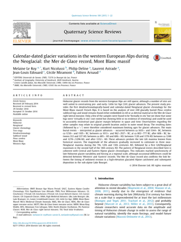 Calendar-Dated Glacier Variations in the Western European Alps During the Neoglacial: the Mer De Glace Record, Mont Blanc Massif