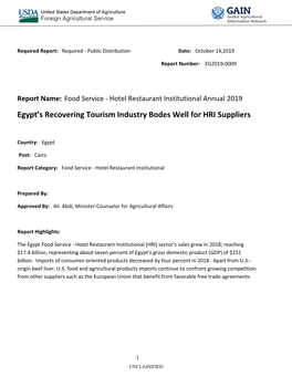 Egypt's Recovering Tourism Industry Bodes Well for HRI Suppliers