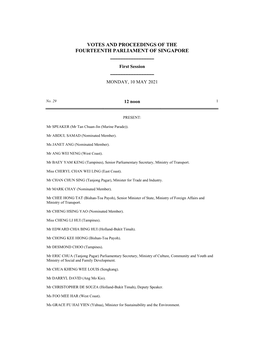 Votes and Proceedings of the Fourteenth Parliament of Singapore ______
