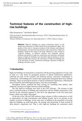 Technical Features of the Construction of High-Rise Buildings