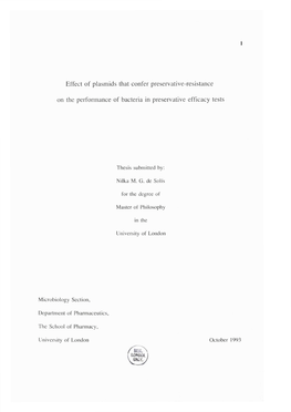 Effect of Plasmids That Confer Preservative-Resistance on The