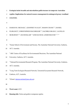 Ecological Niche Breadth and Microhabitat Guild Structure in Temperate Australian