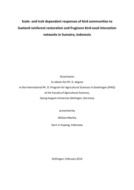 And Trait Dependent Responses of Bird Communties to Lowland Rainforest