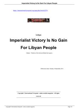 Imperialist Victory Is No Gain for Libyan People