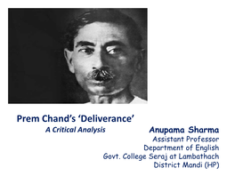 Deliverance’ a Critical Analysis Anupama Sharma Assistant Professor Department of English Govt