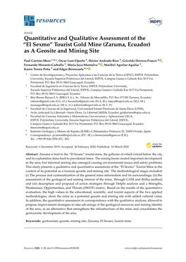 El Sexmo” Tourist Gold Mine (Zaruma, Ecuador) As a Geosite and Mining Site