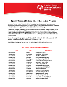 Special Olympics National School Recognition Program