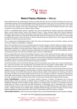 NANCY FABIOLA HERRERA – Mezzo Nancy Fabiola Herrera Has Achieved Great Acclaims by Public and Critics All Over the World