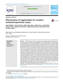 Effectiveness of Sugammadex for Cerebral Ischemia/Reperfusion Injury