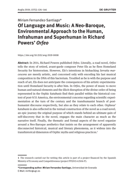 Of Language and Music: a Neo-Baroque, Environmental Approach to the Human, Infrahuman and Superhuman in Richard Powers’ Orfeo