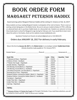 Haddix Book Order Form