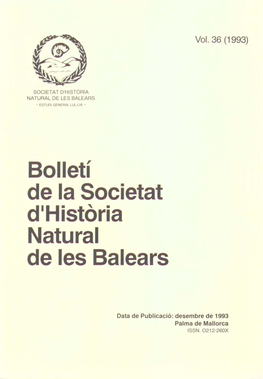 Bolletí De La Societat D'història Natural De Les Balears 1993, Vol. 36