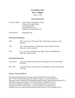 Curriculum Vitae Jon E. Ahlquist