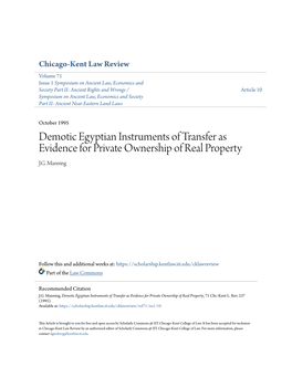 Demotic Egyptian Instruments of Transfer As Evidence for Private Ownership of Real Property J.G