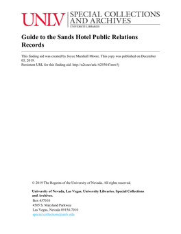 Guide to the Sands Hotel Public Relations Records