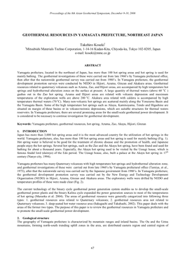 Geothermal Resources in Yamagata Prefecture, Northeast Japan