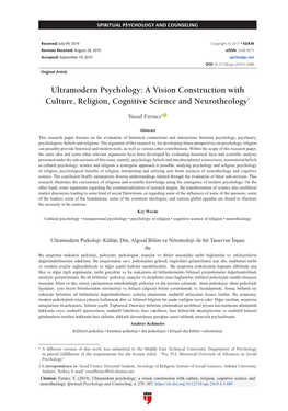 Ultramodern Psychology: a Vision Construction with Culture, Religion, Cognitive Science and Neurotheology*