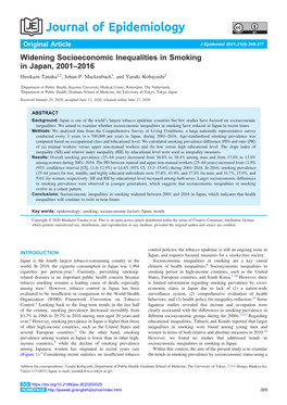 Widening Socioeconomic Inequalities in Smoking in Japan, 2001–2016 Hirokazu Tanaka1,2, Johan P