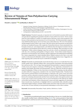 Review of Venoms of Non-Polydnavirus Carrying Ichneumonoid Wasps