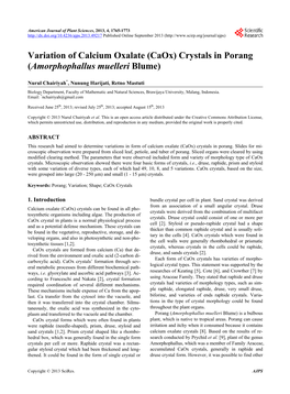 Variation of Calcium Oxalate (Caox) Crystals in Porang (Amorphophallus Muelleri Blume)