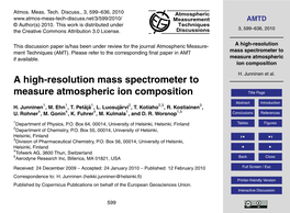 A High-Resolution Mass Spectrometer to Measure Atmospheric Ion Composition Title Page