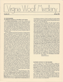 Virginia Woolf Miscellany, Issue 20, Spring 1983