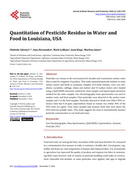 Quantitation of Pesticide Residue in Water and Food in Louisiana, USA