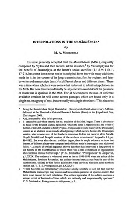 INTERPOLATIONS in the MAHABHARATA* By