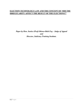 Election Technology Law and the Concept of “Did the Irregularity Affect the Result of the Elections?”