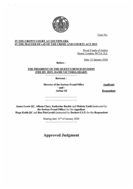 Approved Judgment Approved Judgment SFO V Airbus SE