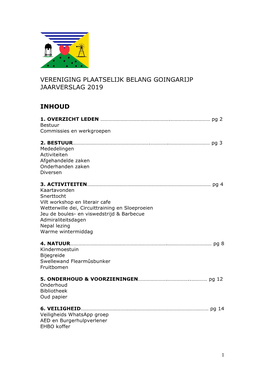 Vereniging Plaatselijk Belang Goingarijp Jaarverslag 2019