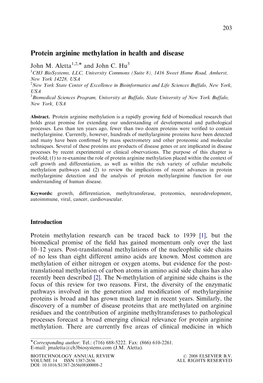 Protein Arginine Methylation in Health and Disease John M