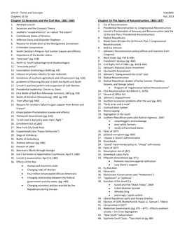 Chapter 15-Secession and the Civil War, 1861-1865 Chapter 16-The Agony of Reconstruction, 1863-1877 1