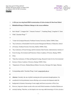 A 424-Year Tree-Ring Based PDSI Reconstruction of Cedrus Deodara D