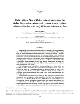 Field Guide to Mount Baker Volcanic Deposits in the Baker River Valley: Nineteenth Century Lahars, Tephras, Debris Avalanches, and Early Holocene Subaqueous Lava