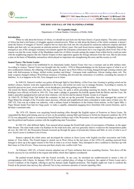 THE RISE and FALL of the MANDINKA EMPIRE Dr. Gajendra Singh Department of African Studies, University of Delhi, Delhi Introducti