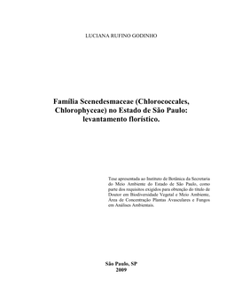 Chlorococcales, Chlorophyceae) No Estado De São Paulo: Levantamento Florístico