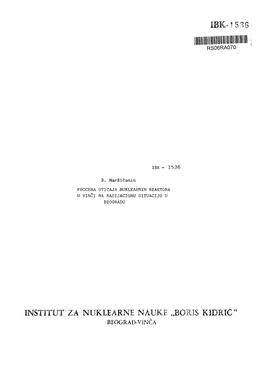 Institutjza- NUKEEARNE NAUXE „BORIS BEOGRAD Vinča INSTITUT ZA NUKLEARNE NAUKE "BORIS KIDRIC" - VINCA