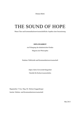 THE SOUND of HOPE Manu Chao Und Kommunikationswissenschaftliche Aspekte Einer Inszenierung