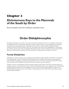 Dichotomous Keys to the Mammals of the South by Order